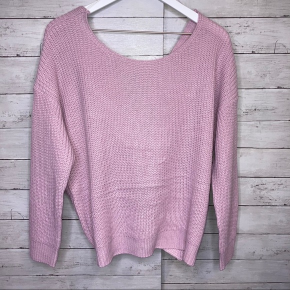 NWT Open Back Twist Pink Knit Sweater - Picture 2 of 5